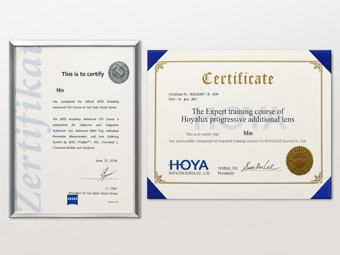 ZEISS Academy Advanced VTS Course 및 HOYALUX progressive additional lens 교육 이수 자료